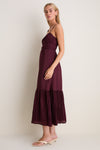 Wine Pleated Sleeveless Midi Dress