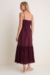 Wine Pleated Sleeveless Midi Dress