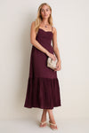 Wine Pleated Sleeveless Midi Dress