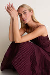 Wine Pleated Sleeveless Midi Dress