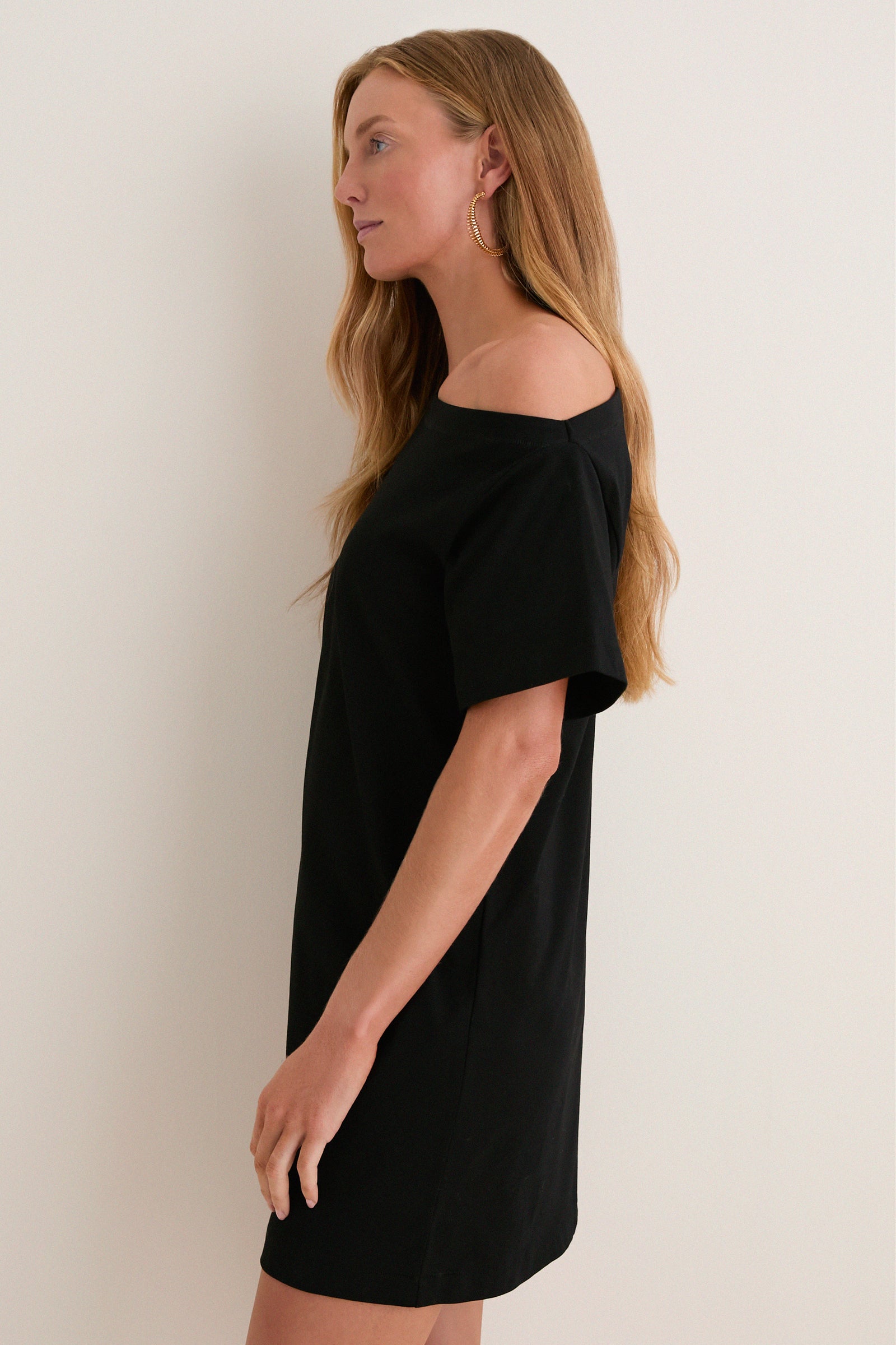 Black Jersey Off-the-Shoulder Alessandra Dress