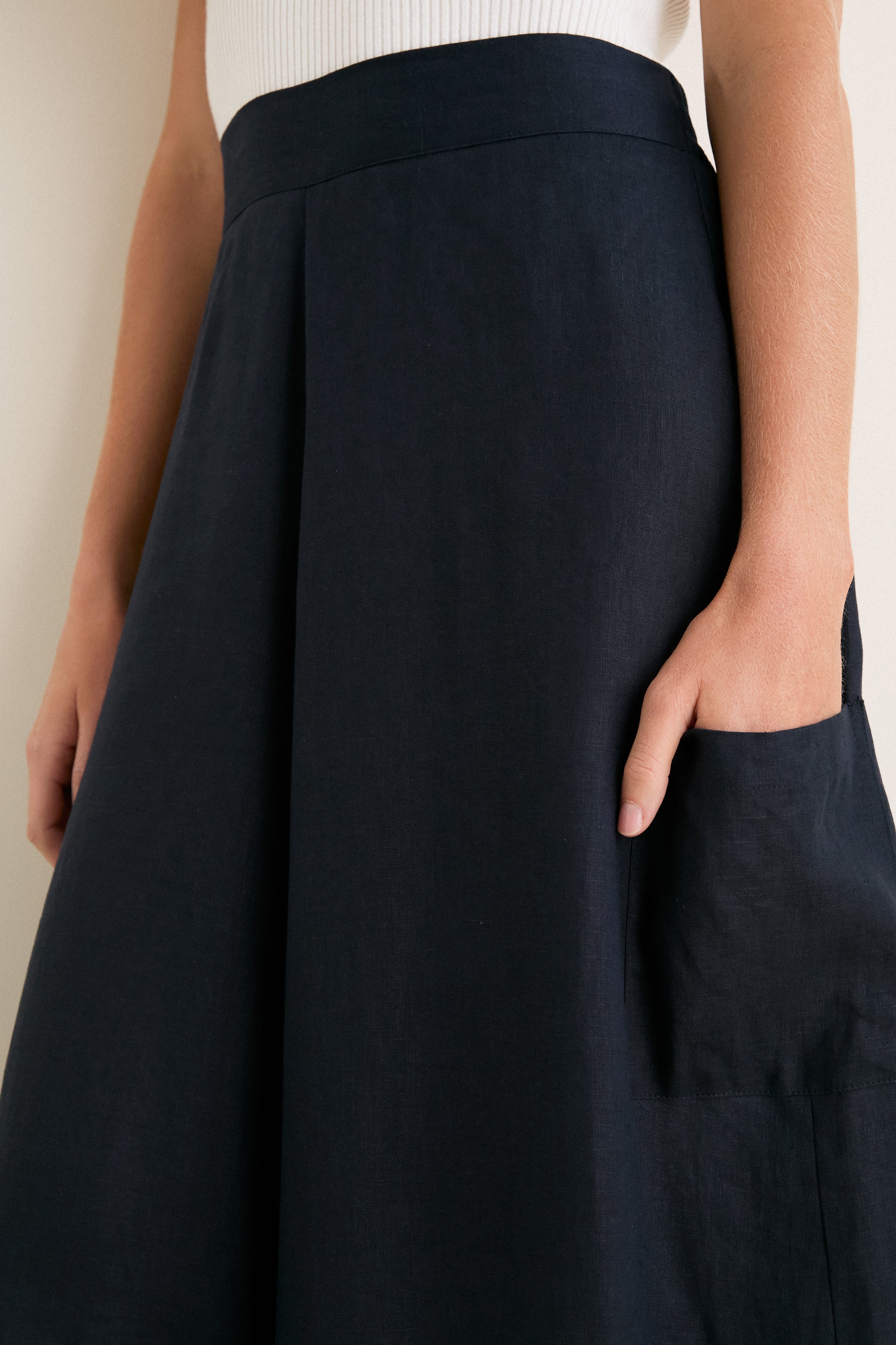 Navy Linen Wide Leg Enzo Pant