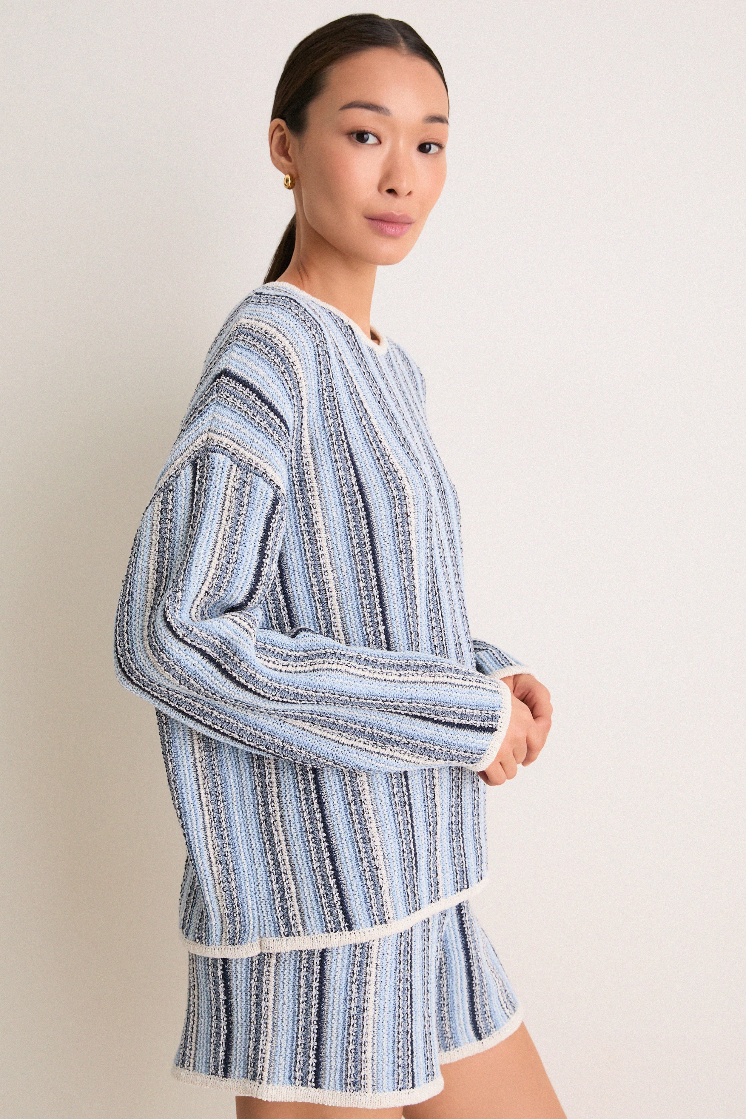 Blue Grotto Crochet Capri Crewneck
