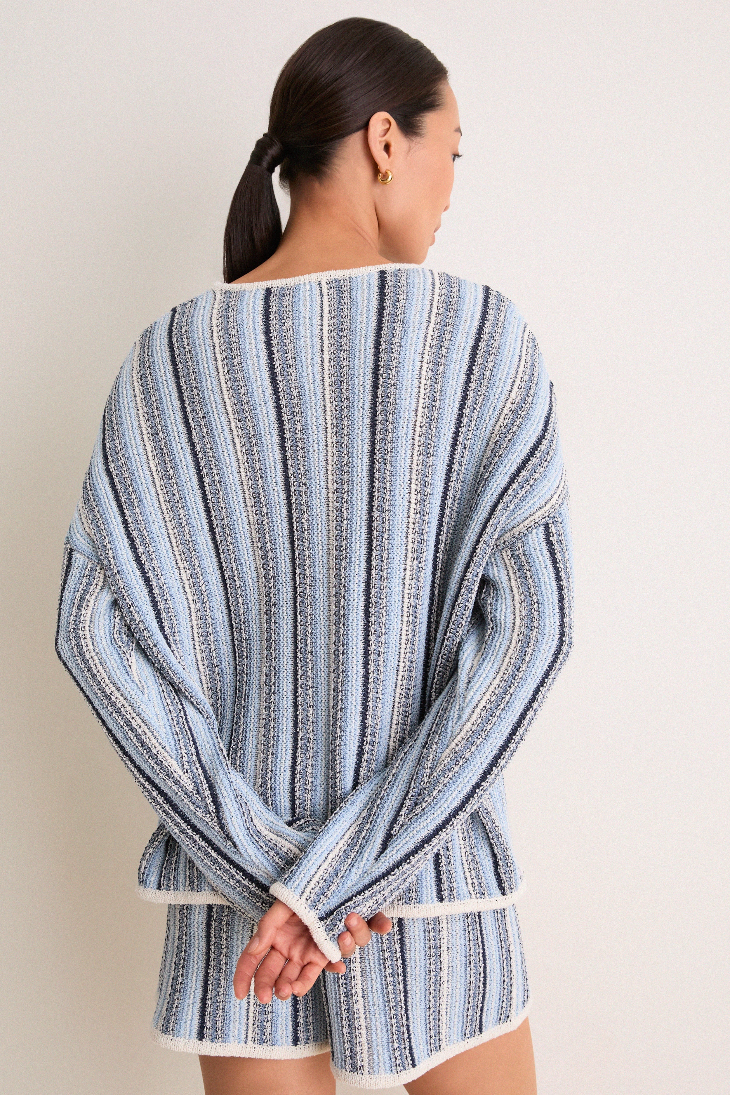 Blue Grotto Crochet Capri Crewneck