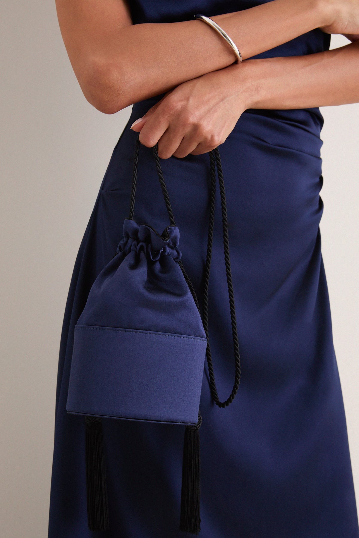 Navy Satin Lola Bag