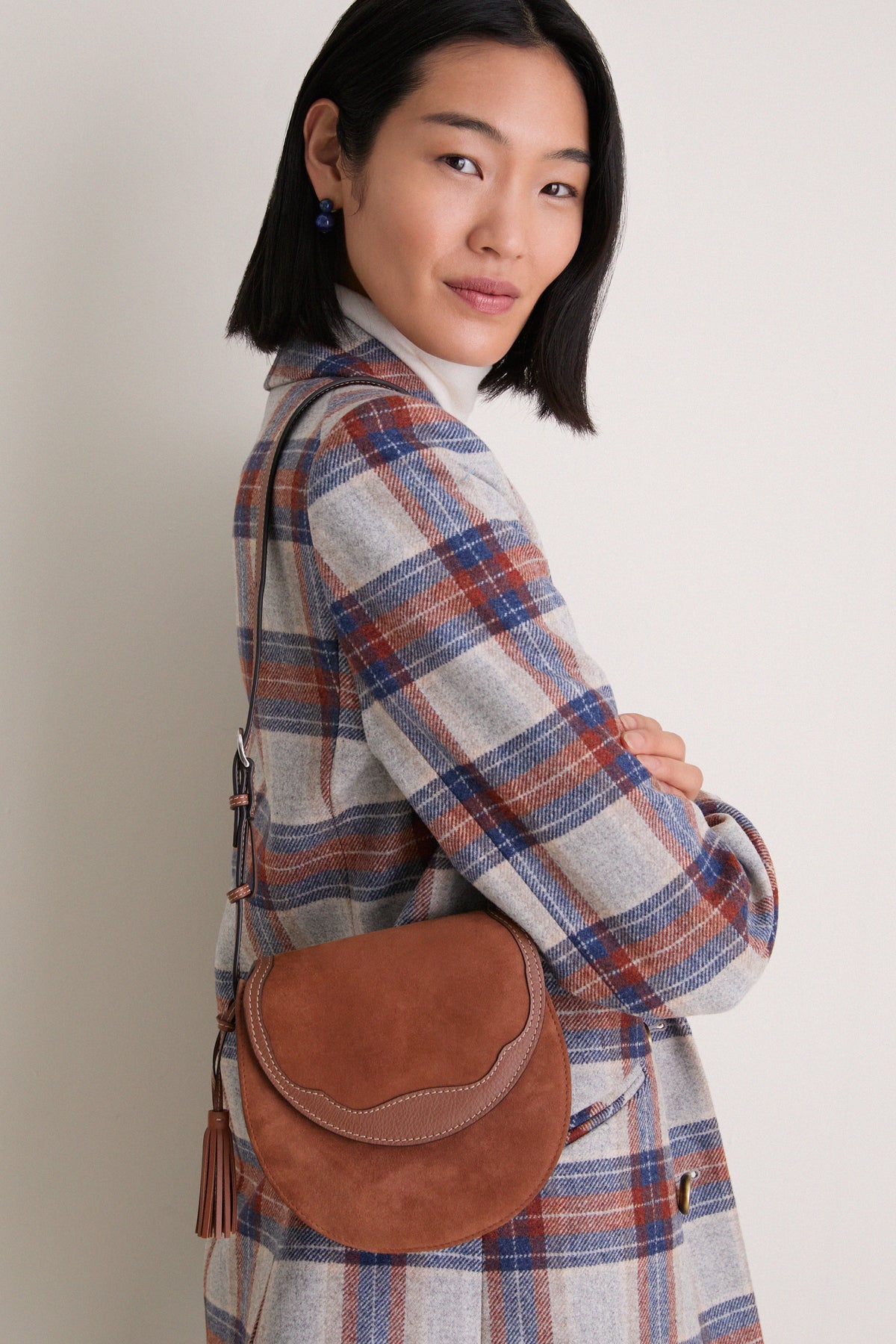 Cognac Western Trim Small Saddle Crossbody