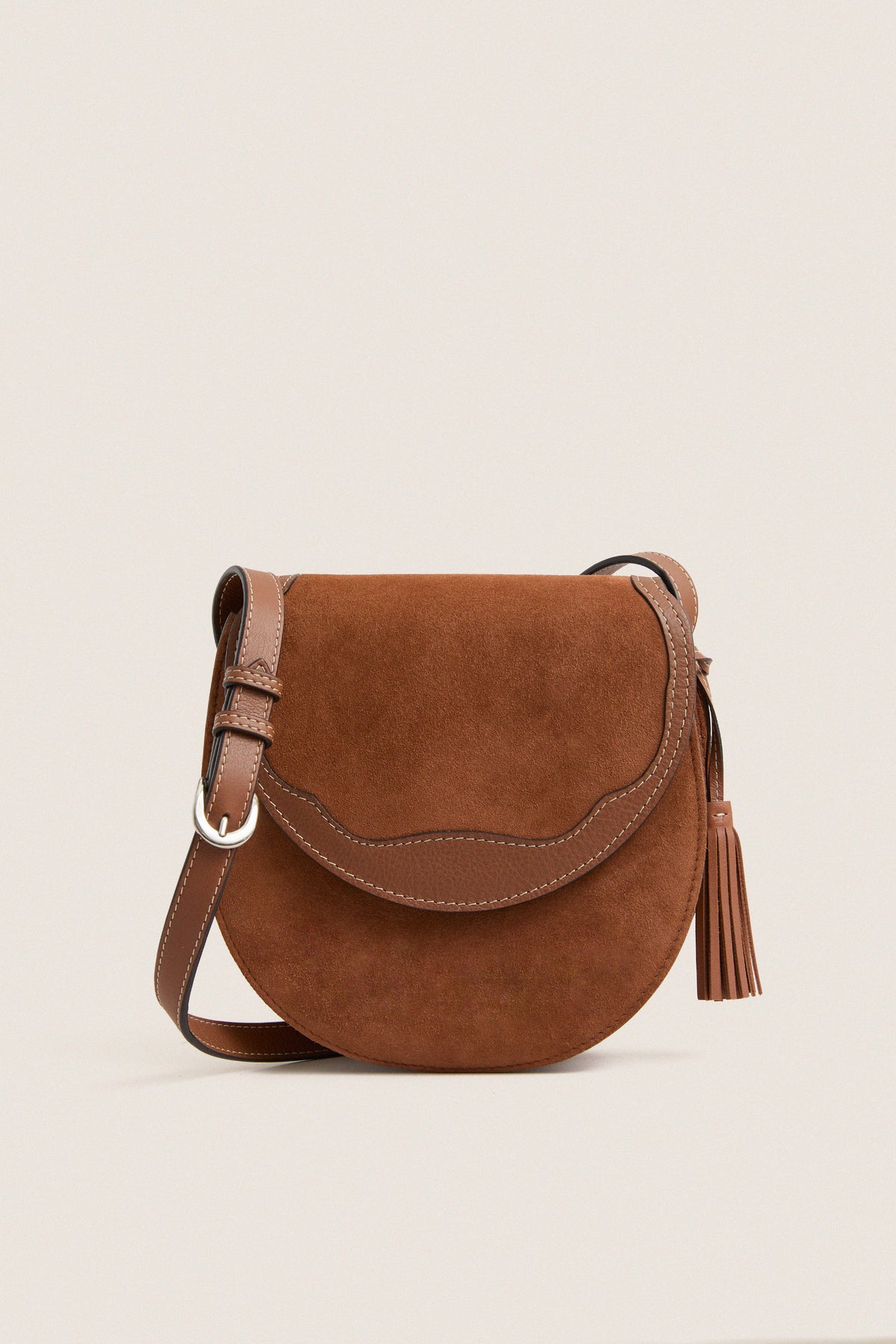 Cognac Western Trim Small Saddle Crossbody