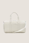 Gingham Pearl Grey Weekender Duffel Bag with classic gingham pattern, top handles, and detachable shoulder strap. Effortlessly combines fun, high-end design with practical features.