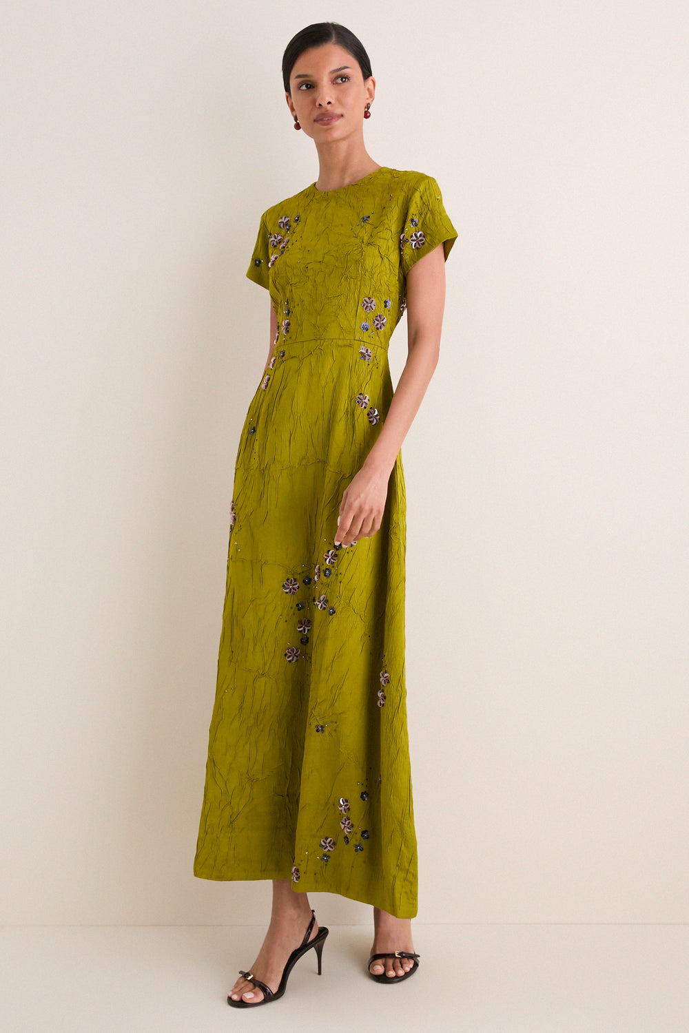 Matcha Flora Lapel Maxi Dress