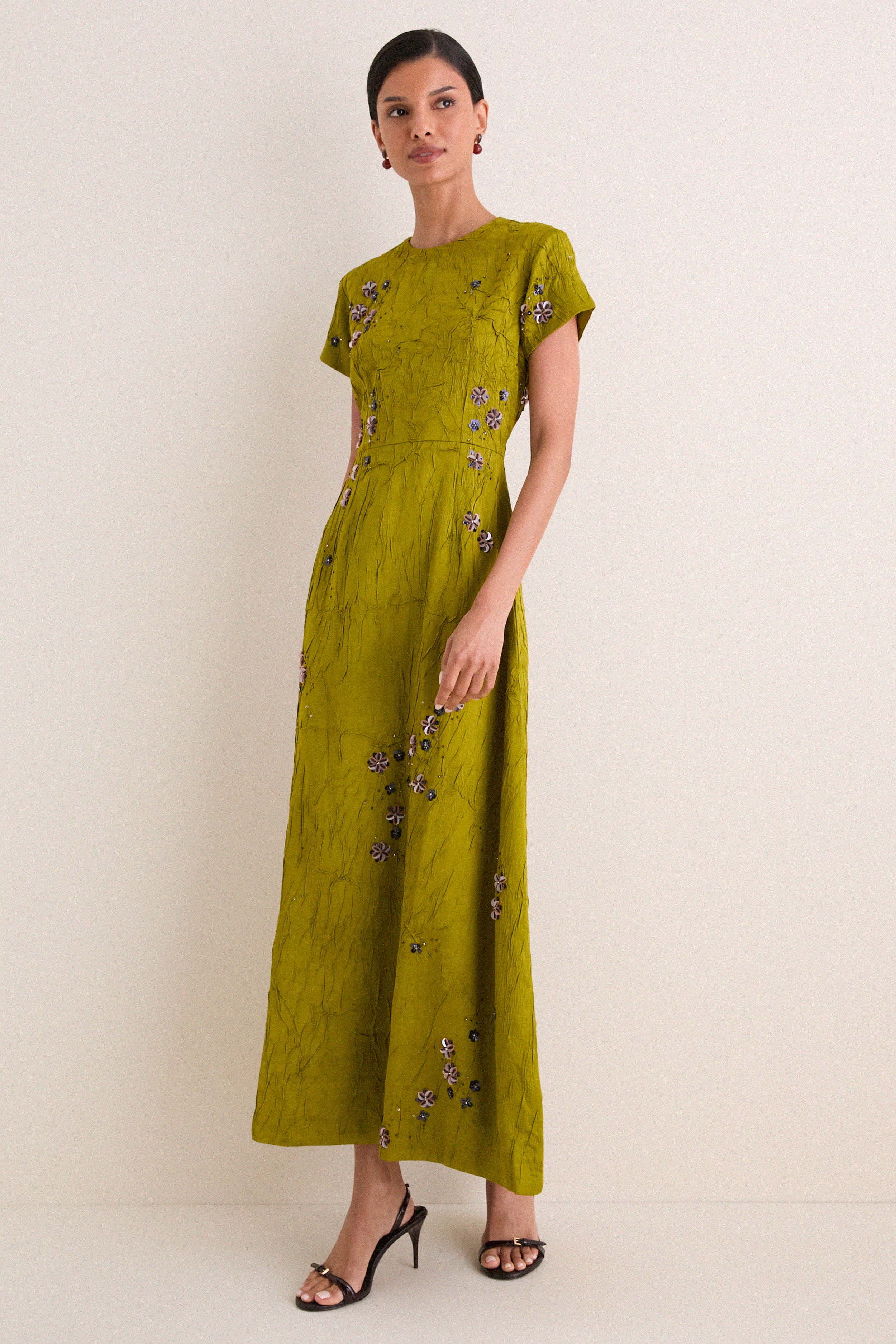 Matcha Flora Lapel Maxi Dress