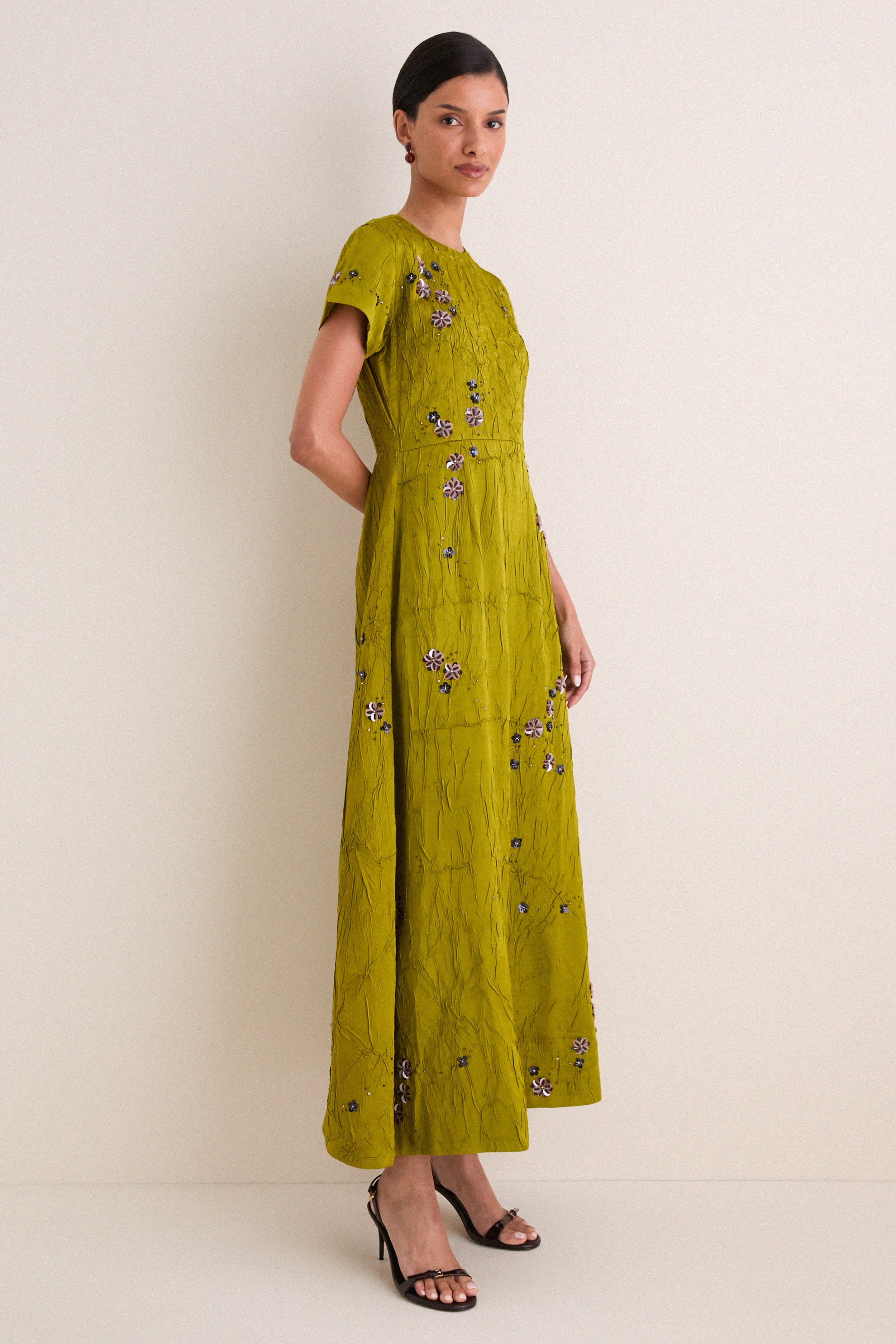 Matcha Flora Lapel Maxi Dress
