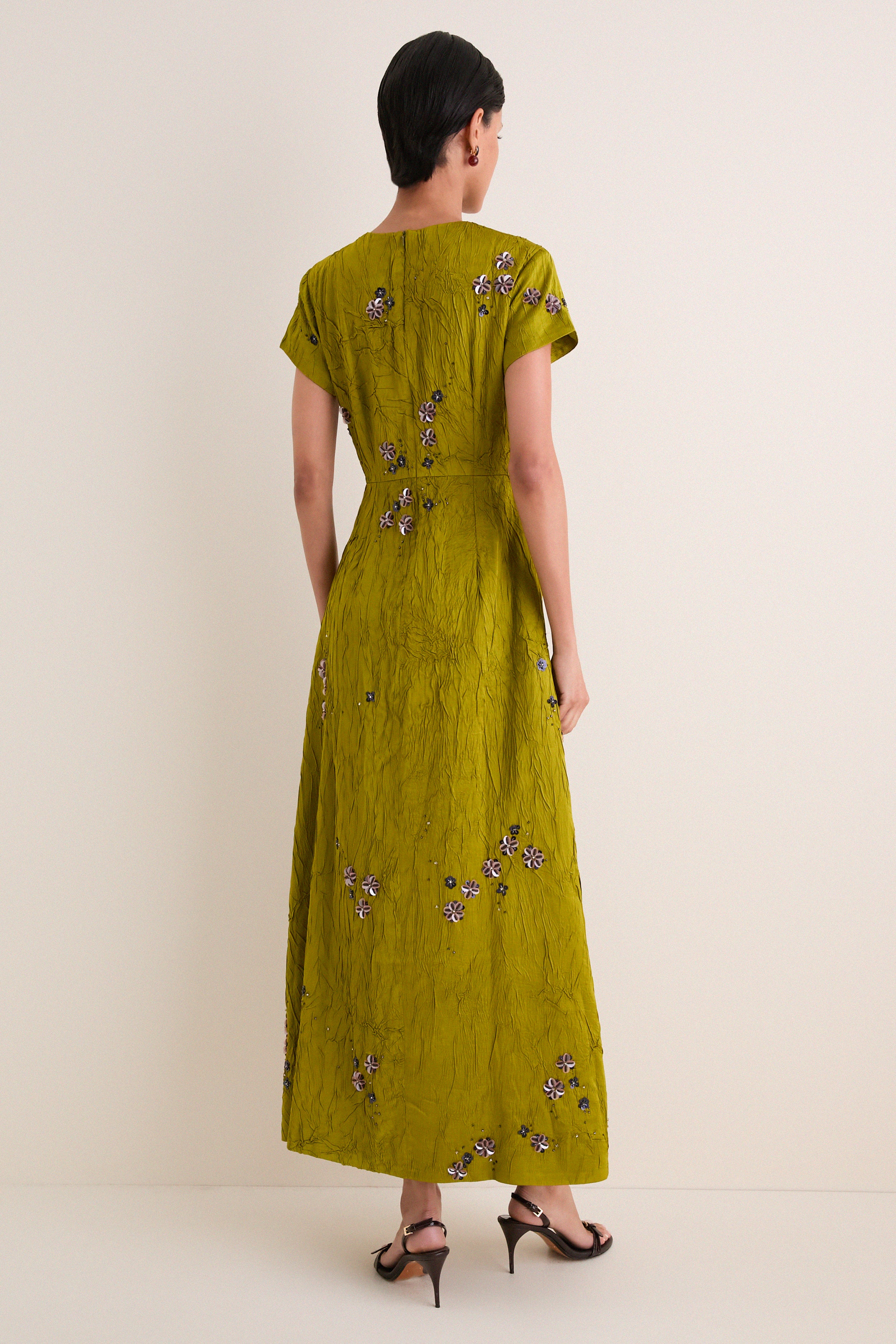 Matcha Flora Lapel Maxi Dress