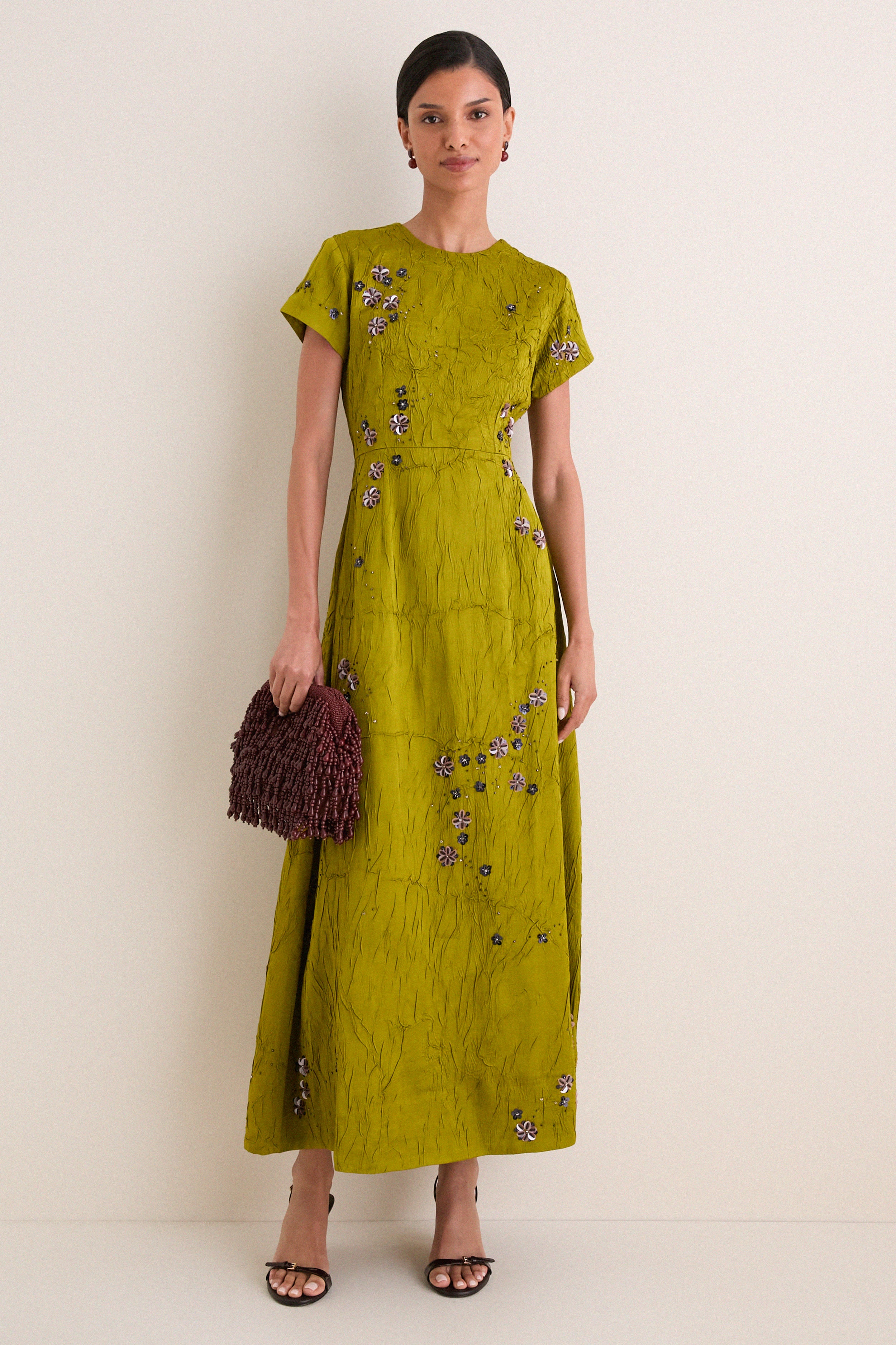 Matcha Flora Lapel Maxi Dress