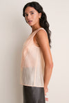Peach Pleated Organza Pembroke Blouse