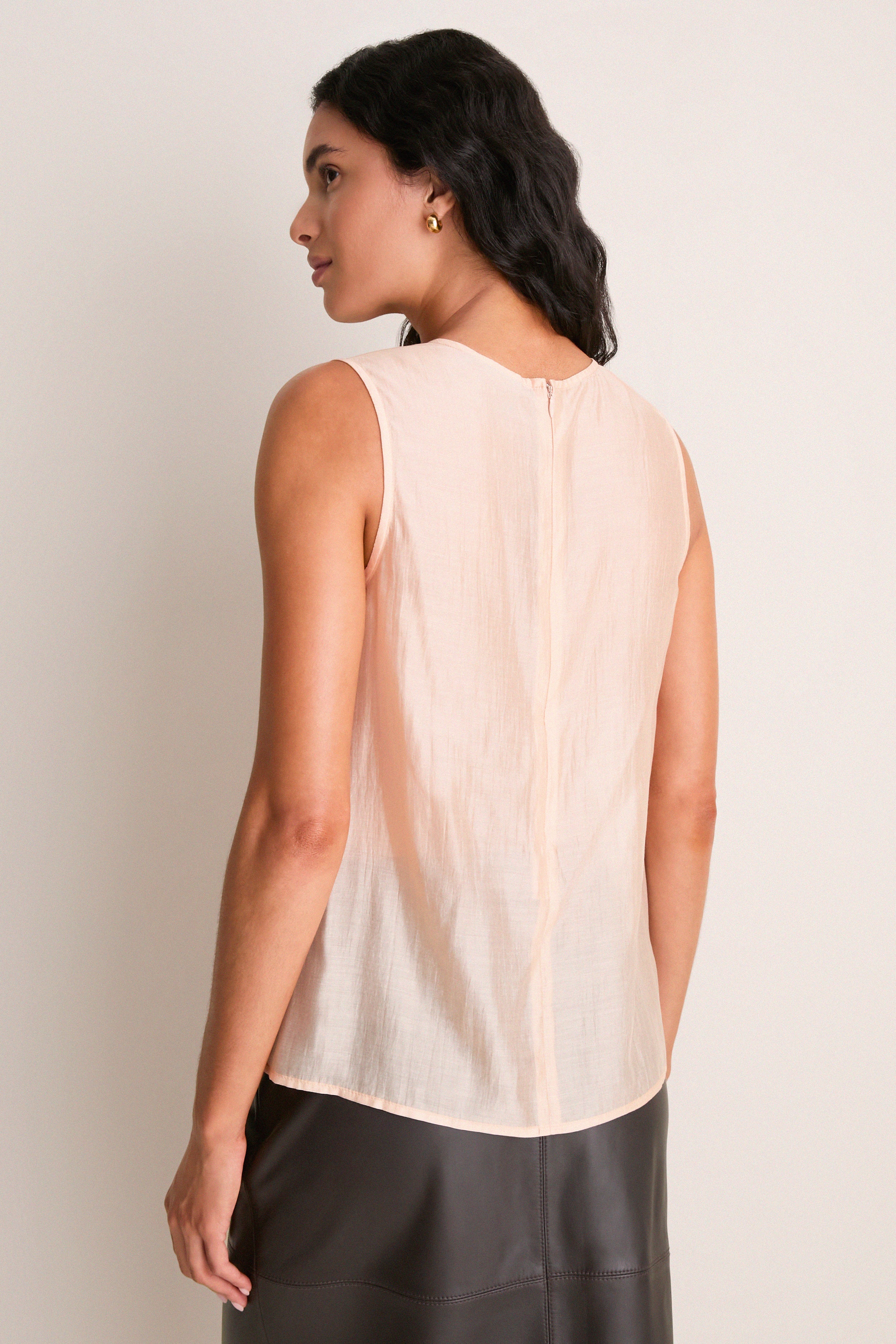 Peach Pleated Organza Pembroke Blouse