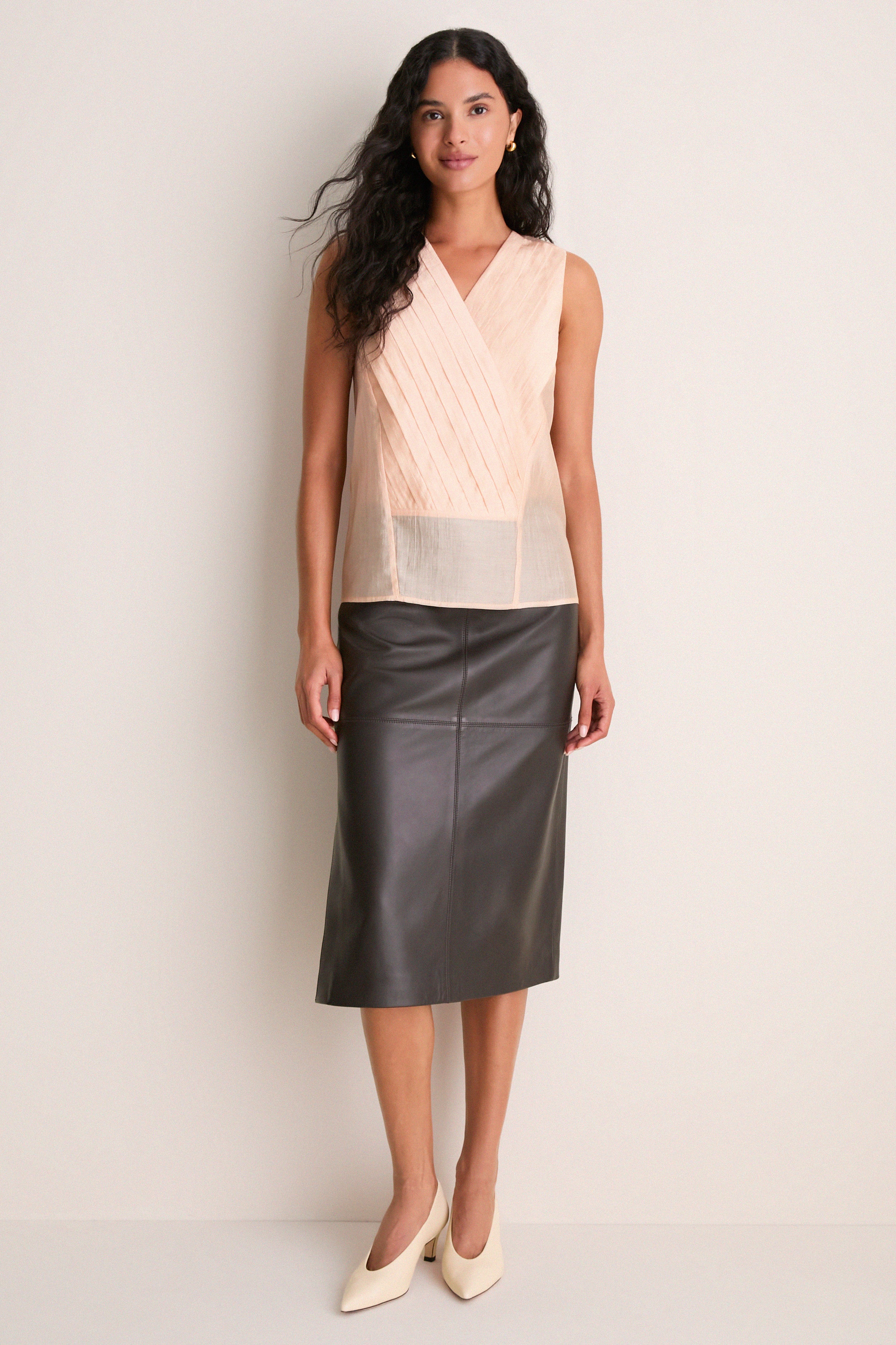 Peach Pleated Organza Pembroke Blouse