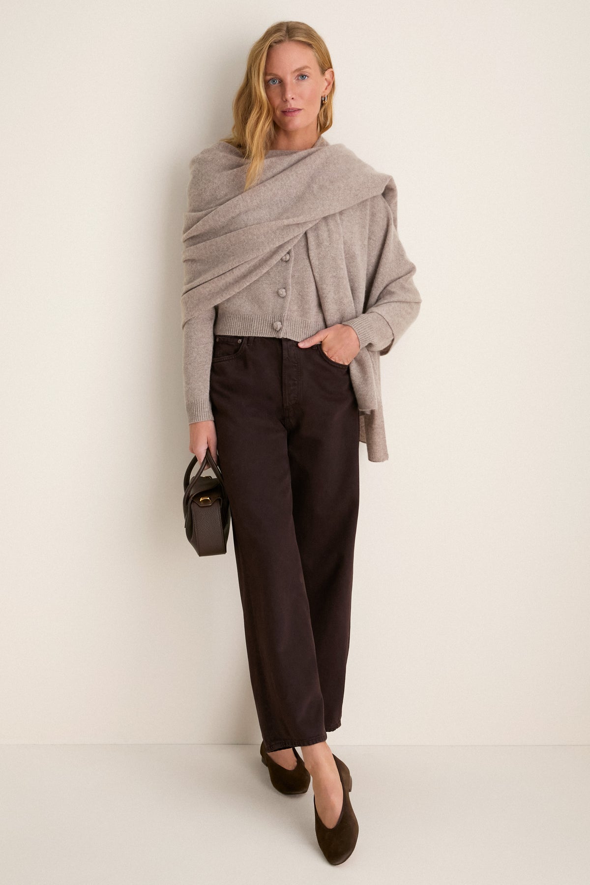Wheat Cashmere Knot Button Phoebe Cardigan