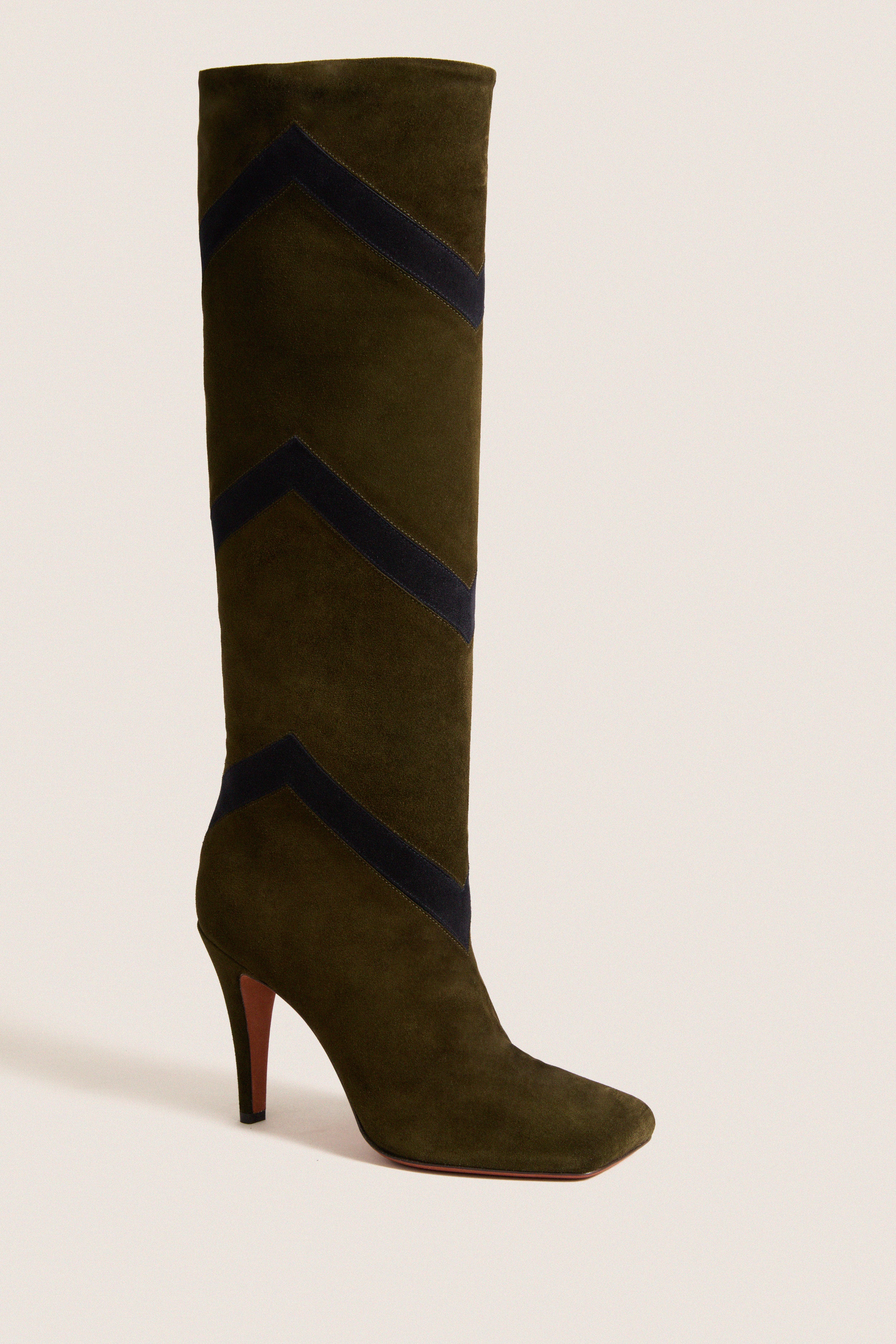 Calfskin Suede Green Beatrice Boots