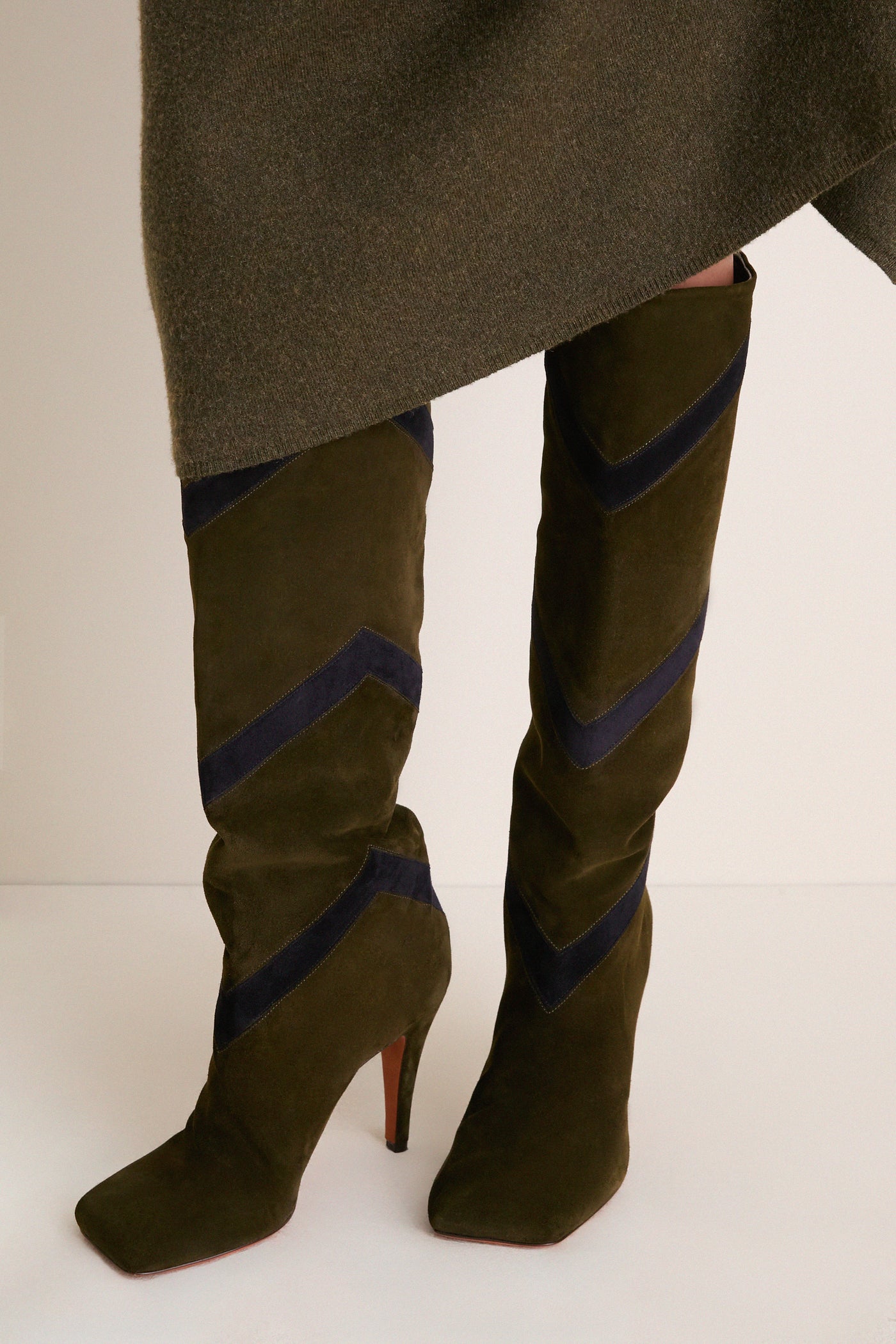 Calfskin Suede Green Beatrice Boots
