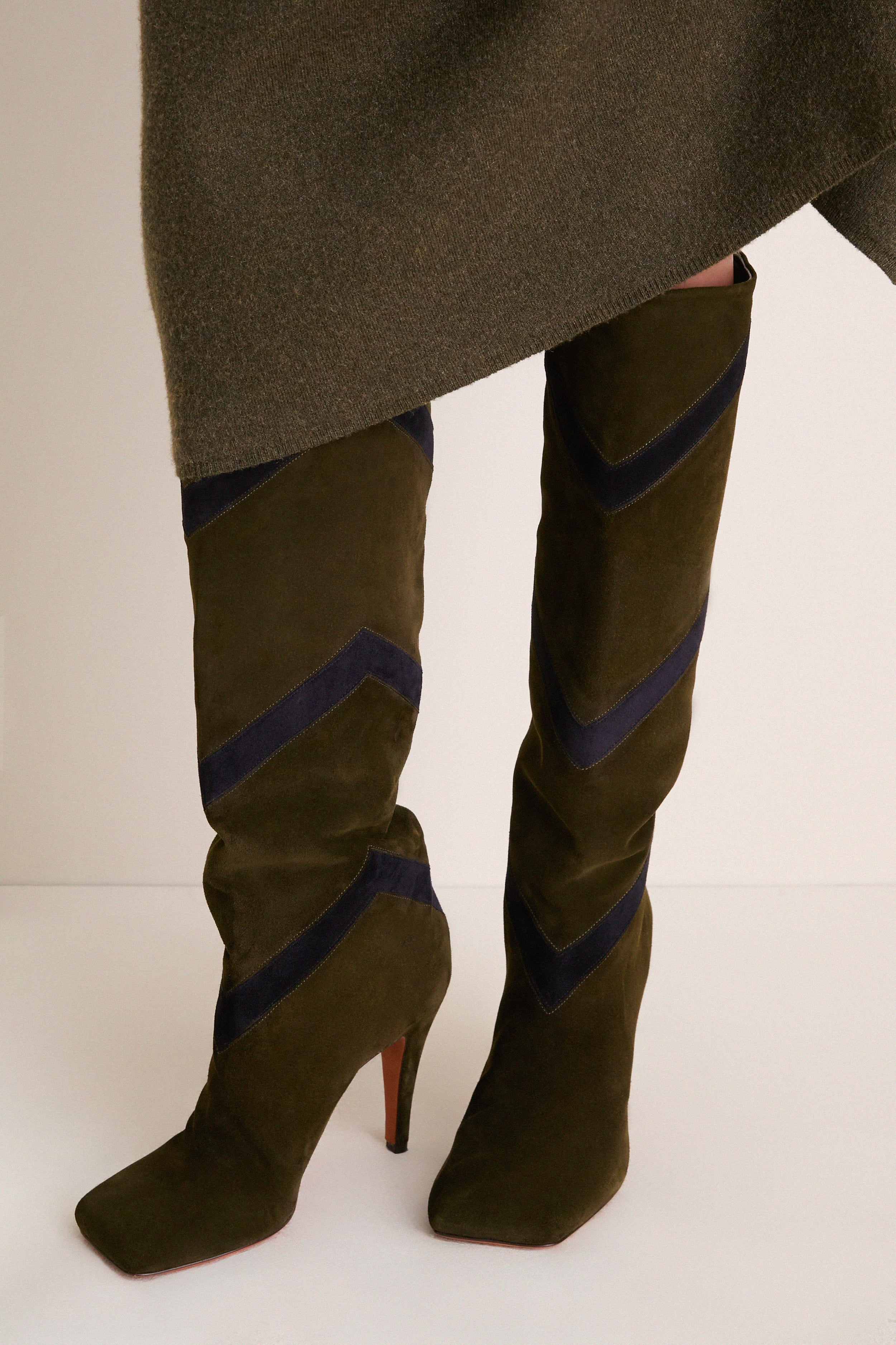 Calfskin Suede Green Beatrice Boots