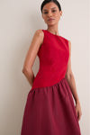 Pomegranate and Bordeaux Laurel Moire Midi Dress
