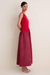 Pomegranate and Bordeaux Laurel Moire Midi Dress