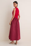Pomegranate and Bordeaux Laurel Moire Midi Dress