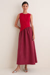 Pomegranate and Bordeaux Laurel Moire Midi Dress