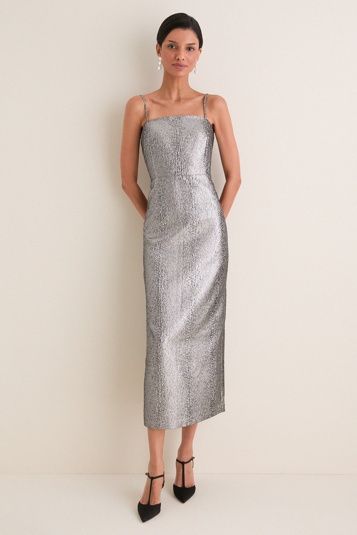 Pewter Verdelle Metallic Midi Dress