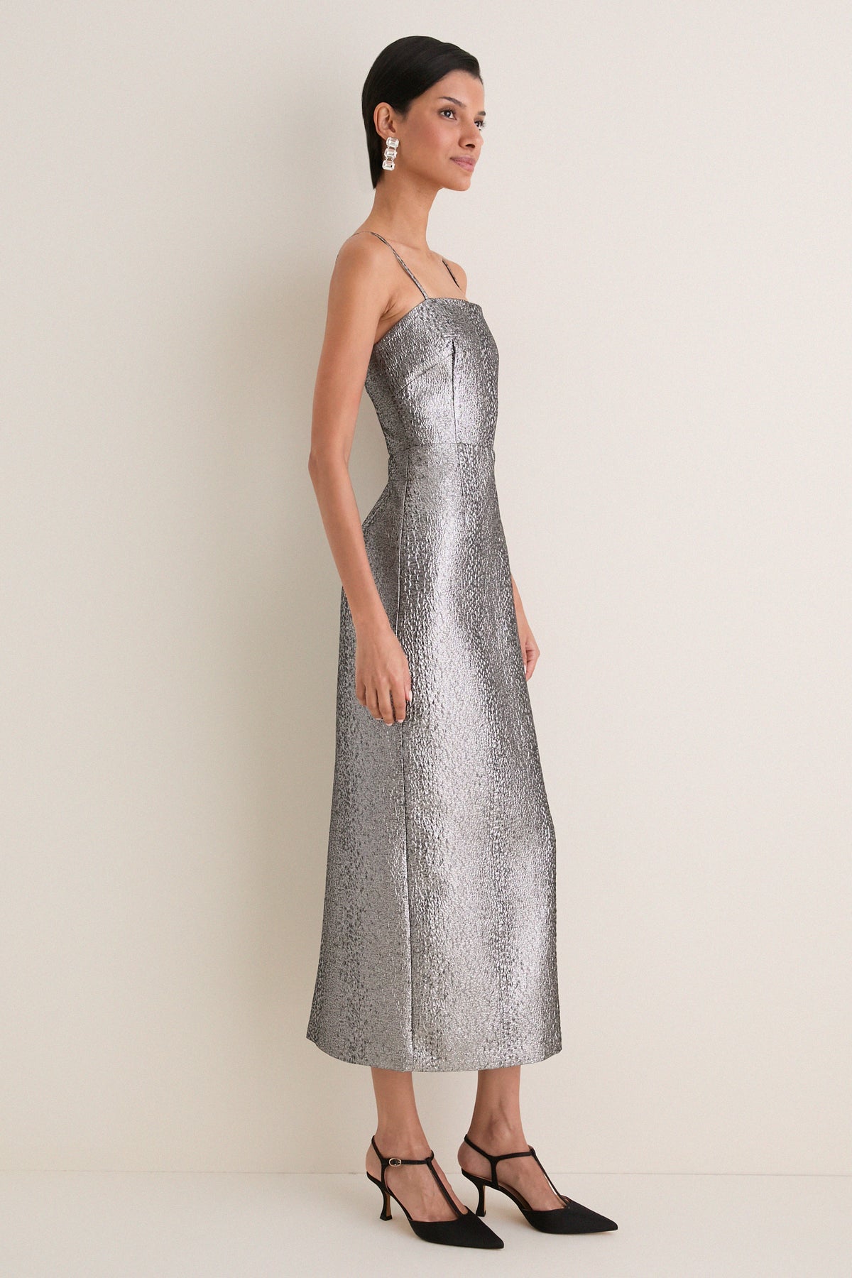 Pewter Verdelle Metallic Midi Dress