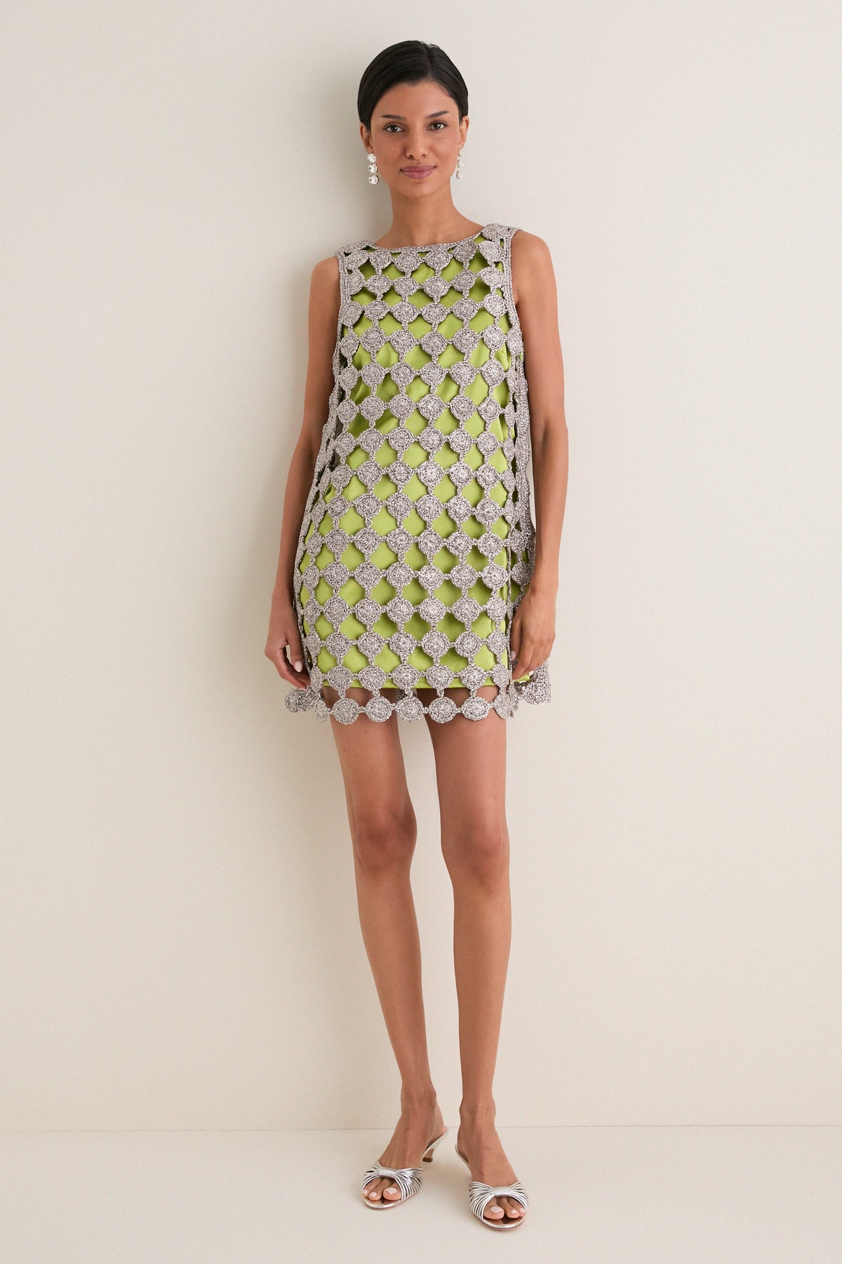 Moss and Satellite Silver Sina Crochet Mini Dress
