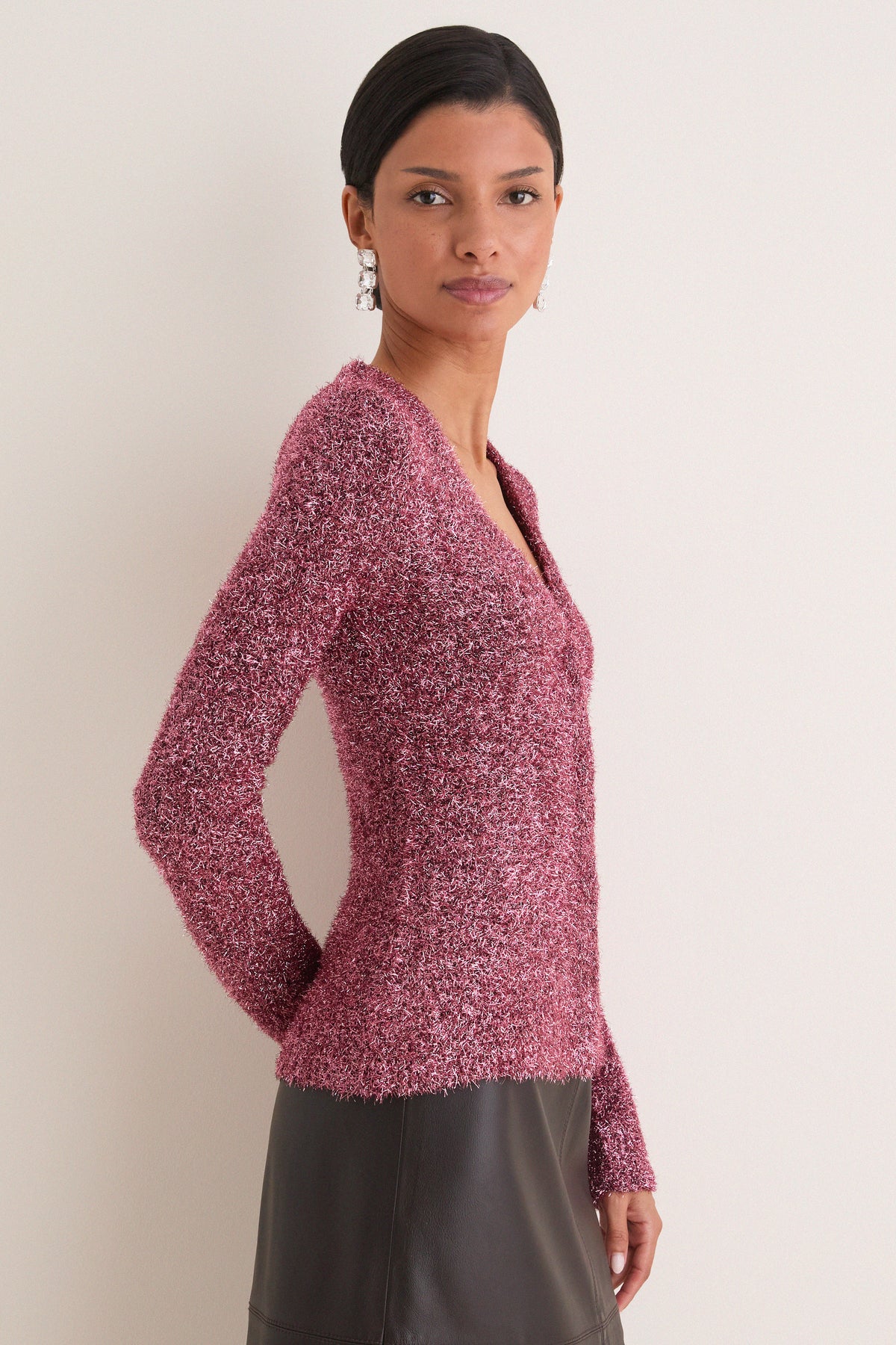 Metallic Pink Briar Tinsel Knit Cardigan
