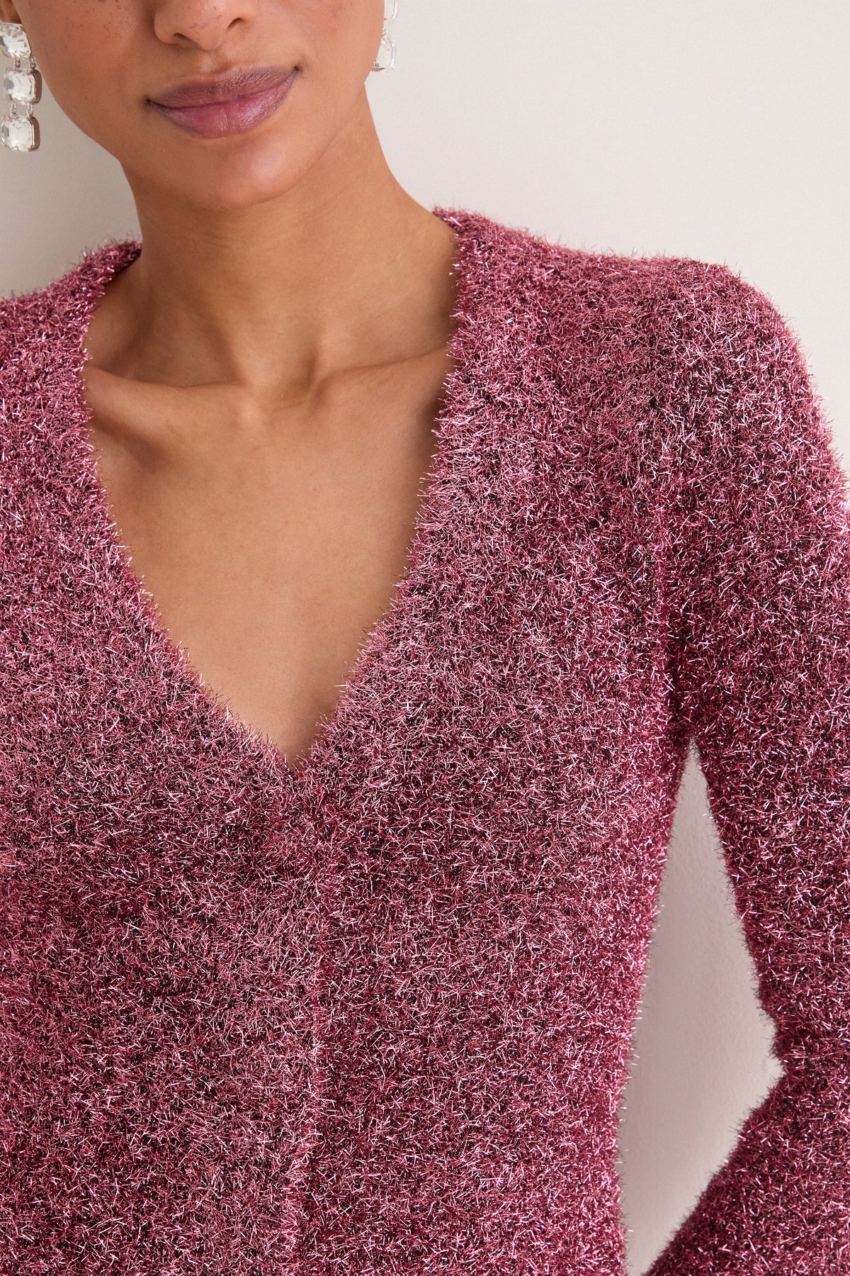 Metallic Pink Briar Tinsel Knit Cardigan