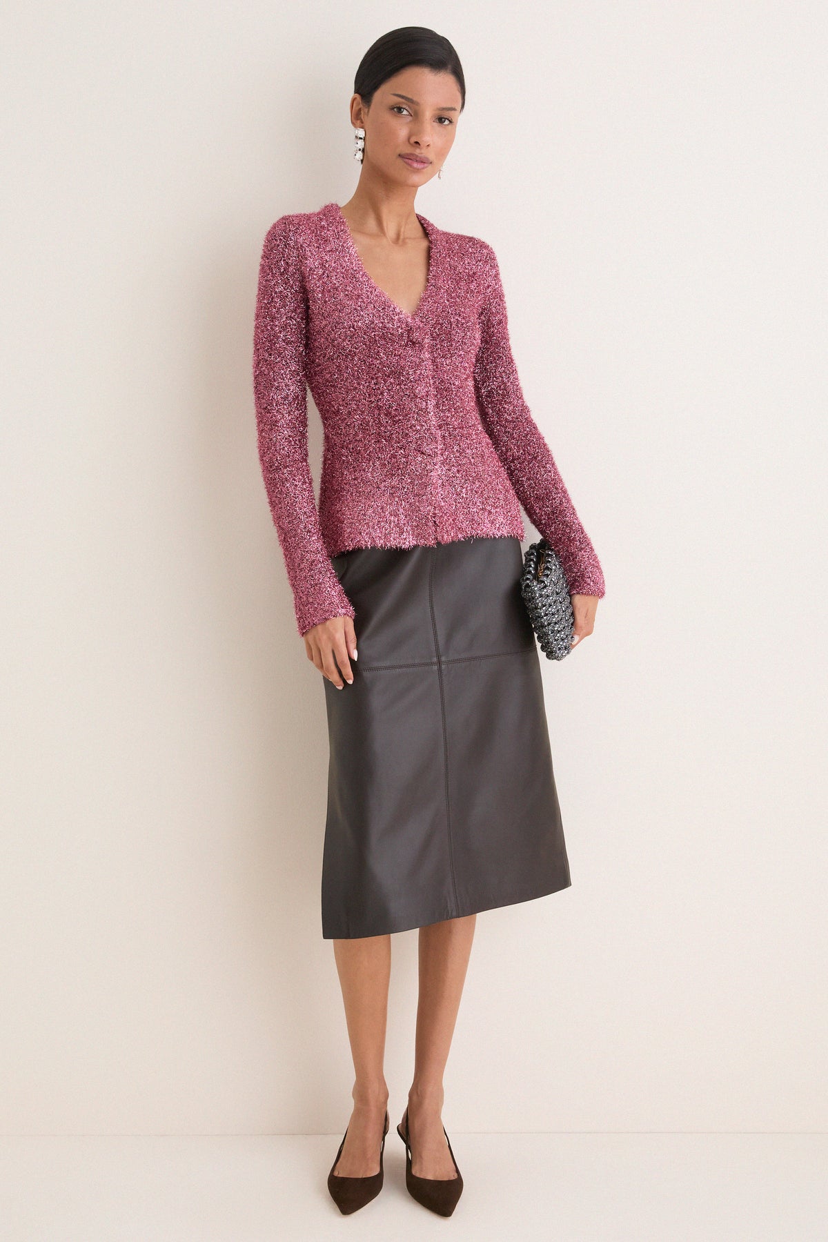Metallic Pink Briar Tinsel Knit Cardigan