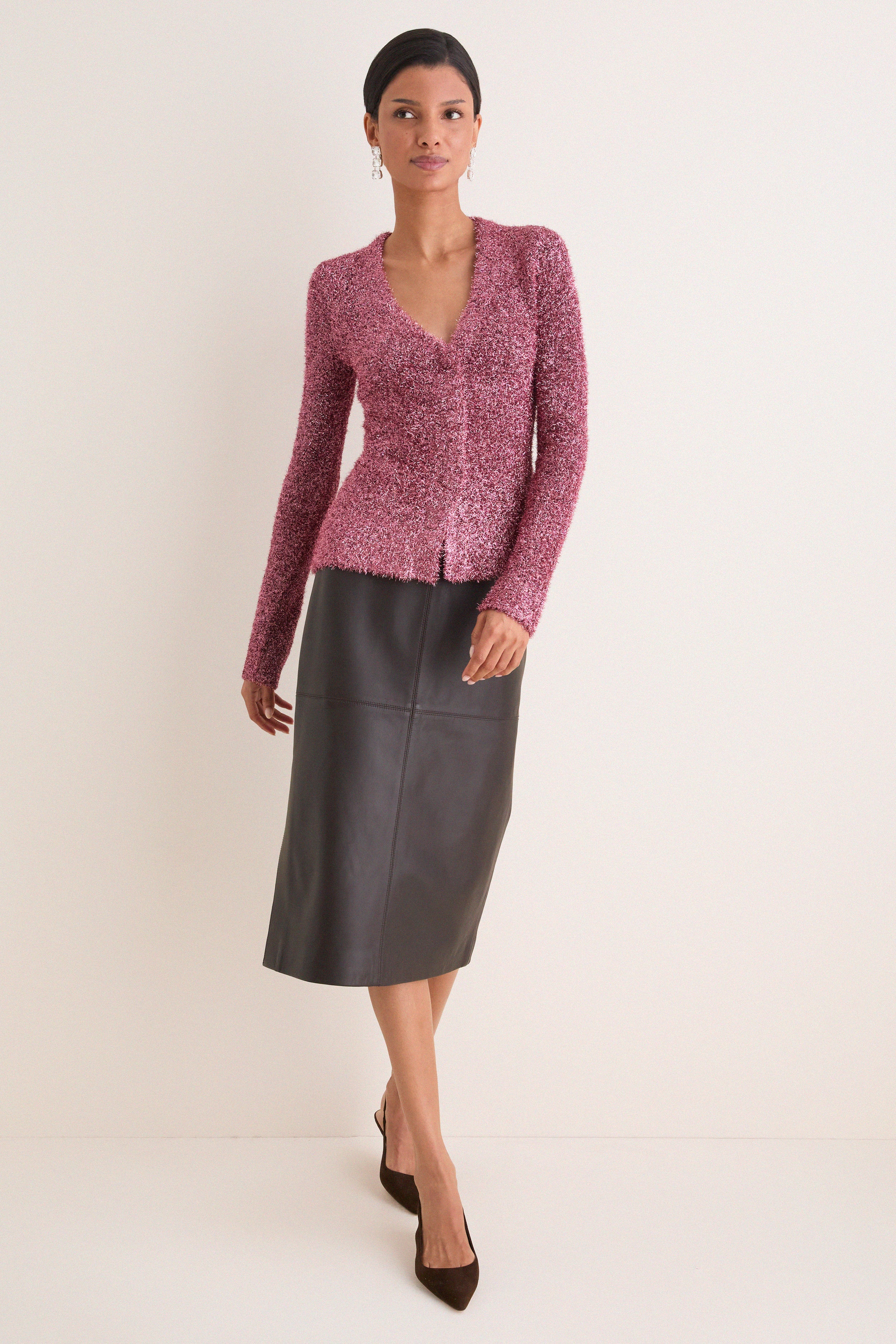 Metallic Pink Briar Tinsel Knit Cardigan | SIMONMILLER