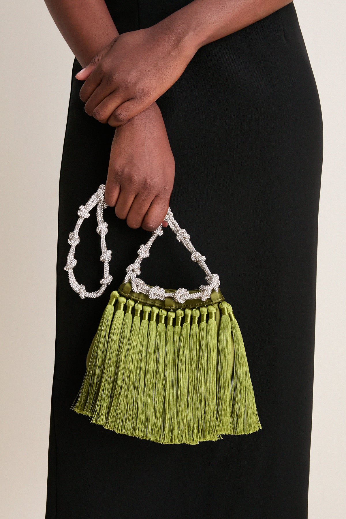 Moss Green Tassel Evening Knotty Bag