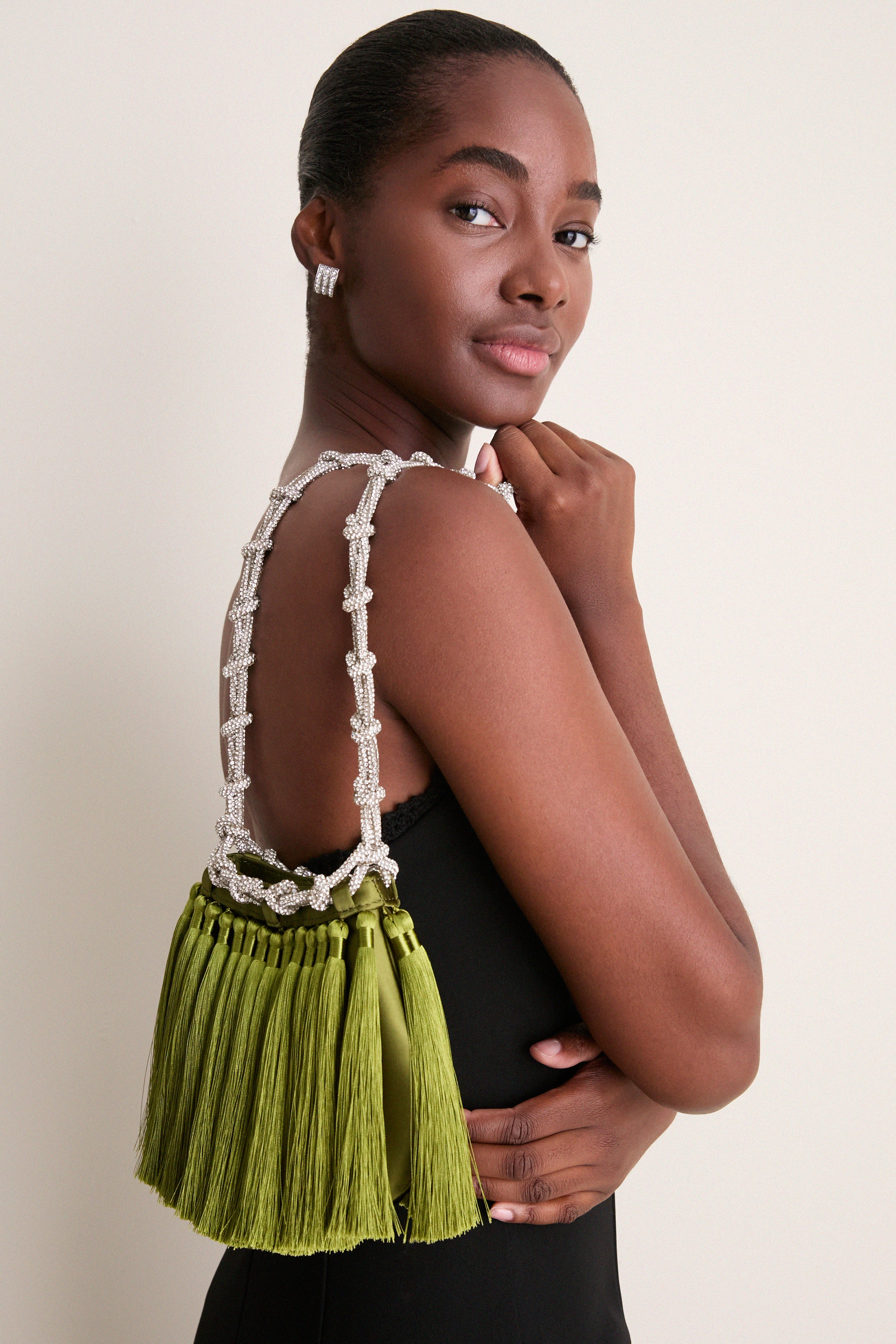 Moss Green Tassel Evening Knotty Bag