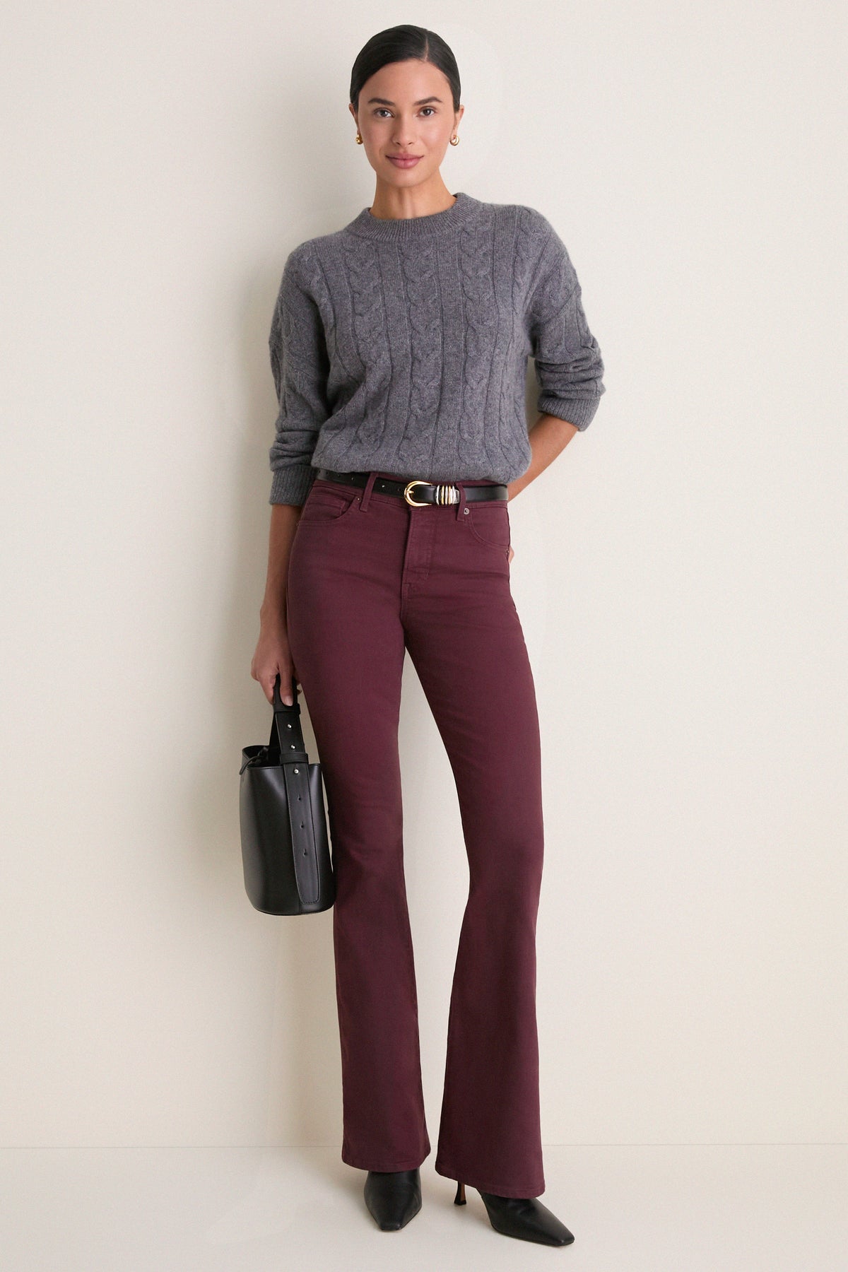 Burgundy Beverly Mid Rise Skinny Flare