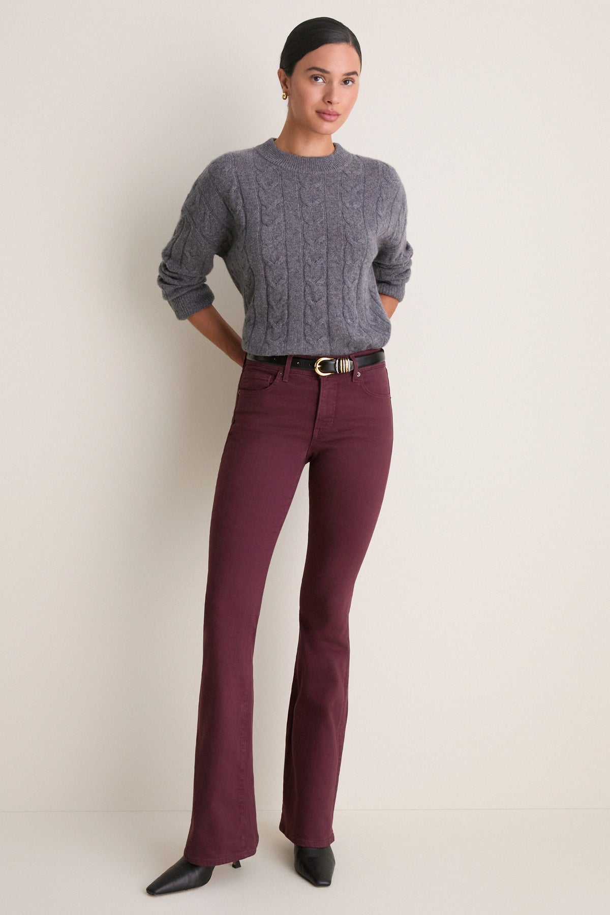 Burgundy Beverly Mid Rise Skinny Flare