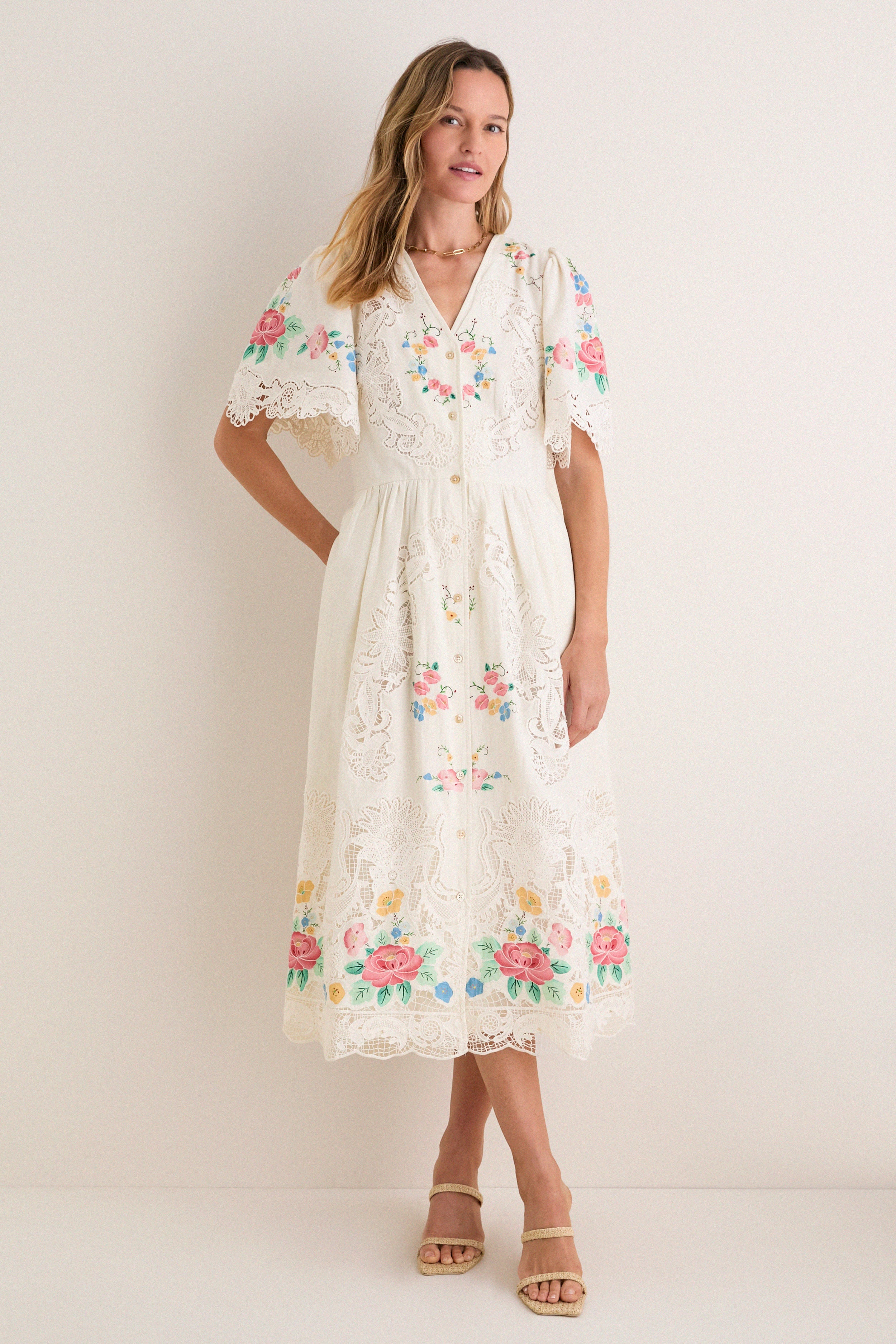 Multi Astrid Embroidery Short Sleeve Midi Dress | Sea New York