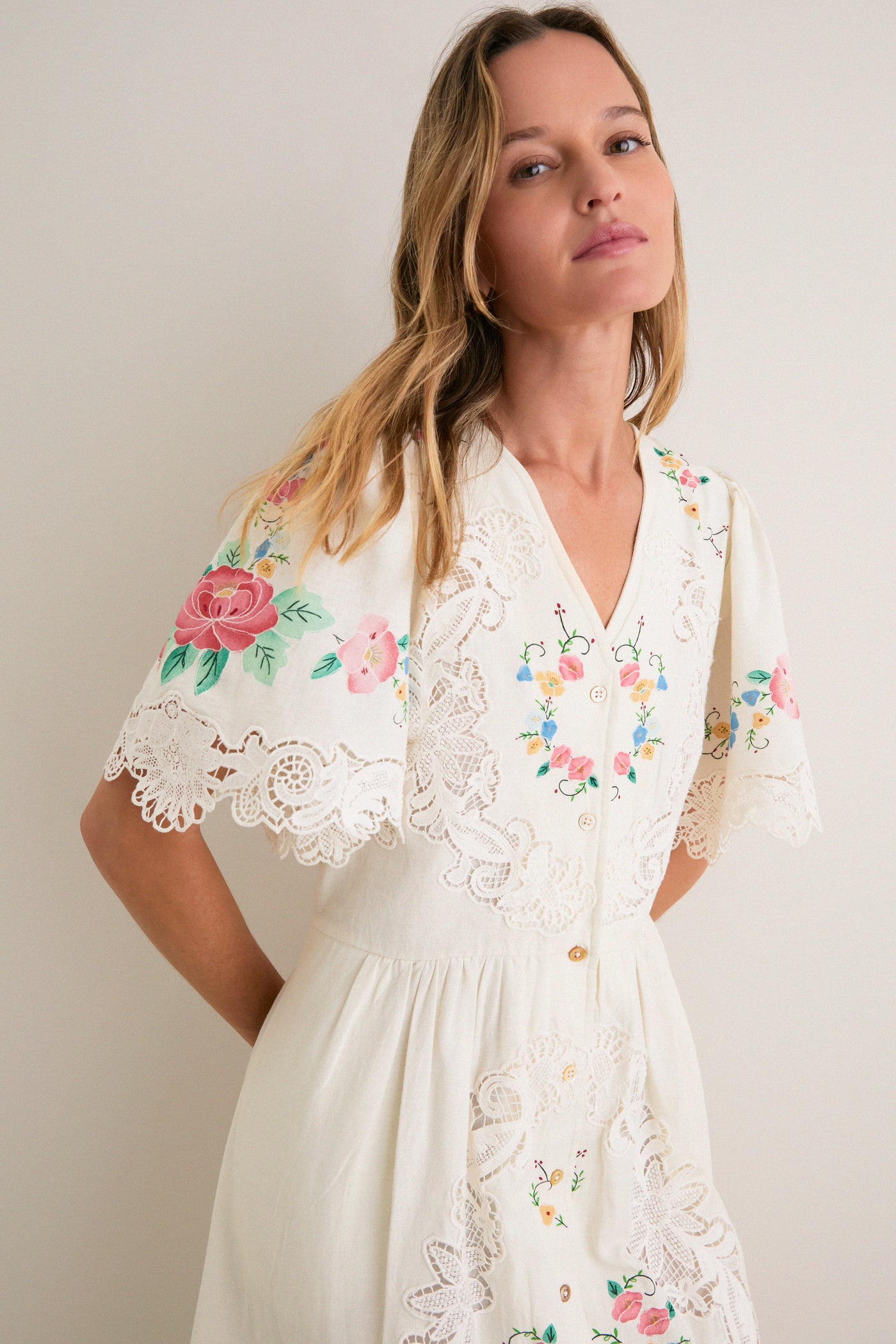 Multi Astrid Embroidery Short Sleeve Midi Dress