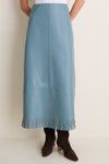 Light Blue Leather Wright Fringe Midi Skirt