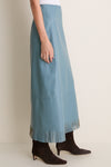 Light Blue Leather Wright Fringe Midi Skirt