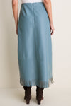 Light Blue Leather Wright Fringe Midi Skirt