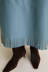 Light Blue Leather Wright Fringe Midi Skirt