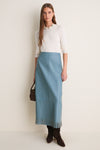 Light Blue Leather Wright Fringe Midi Skirt