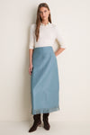 Light Blue Leather Wright Fringe Midi Skirt