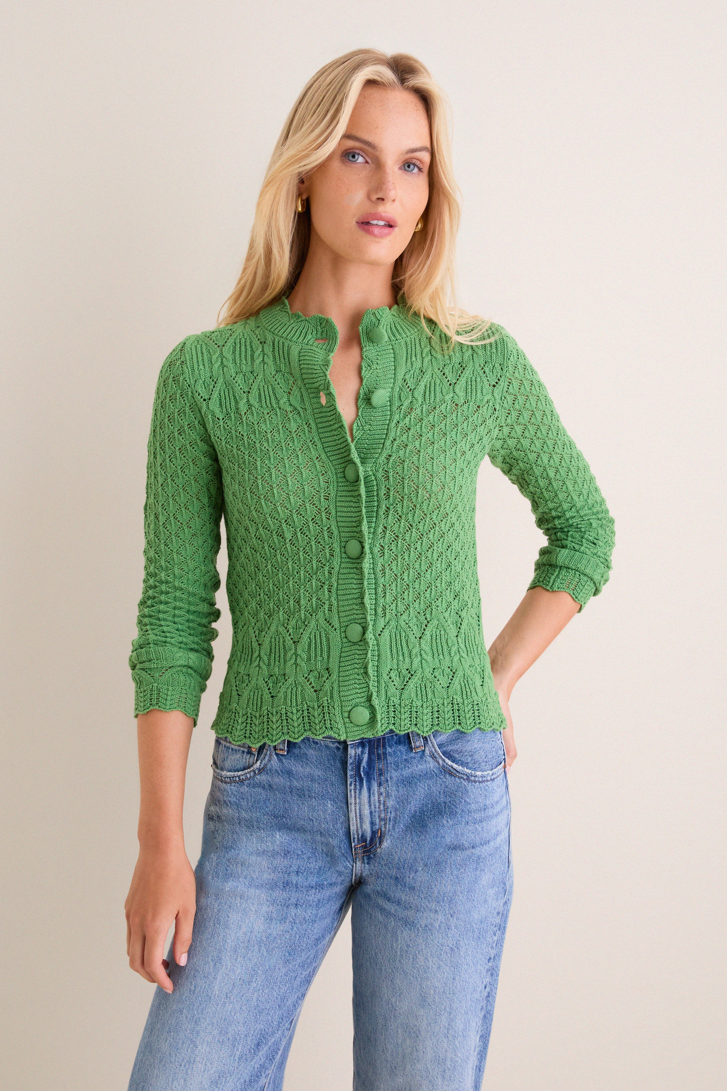 Fern Green Pointelle Capucine Cardigan