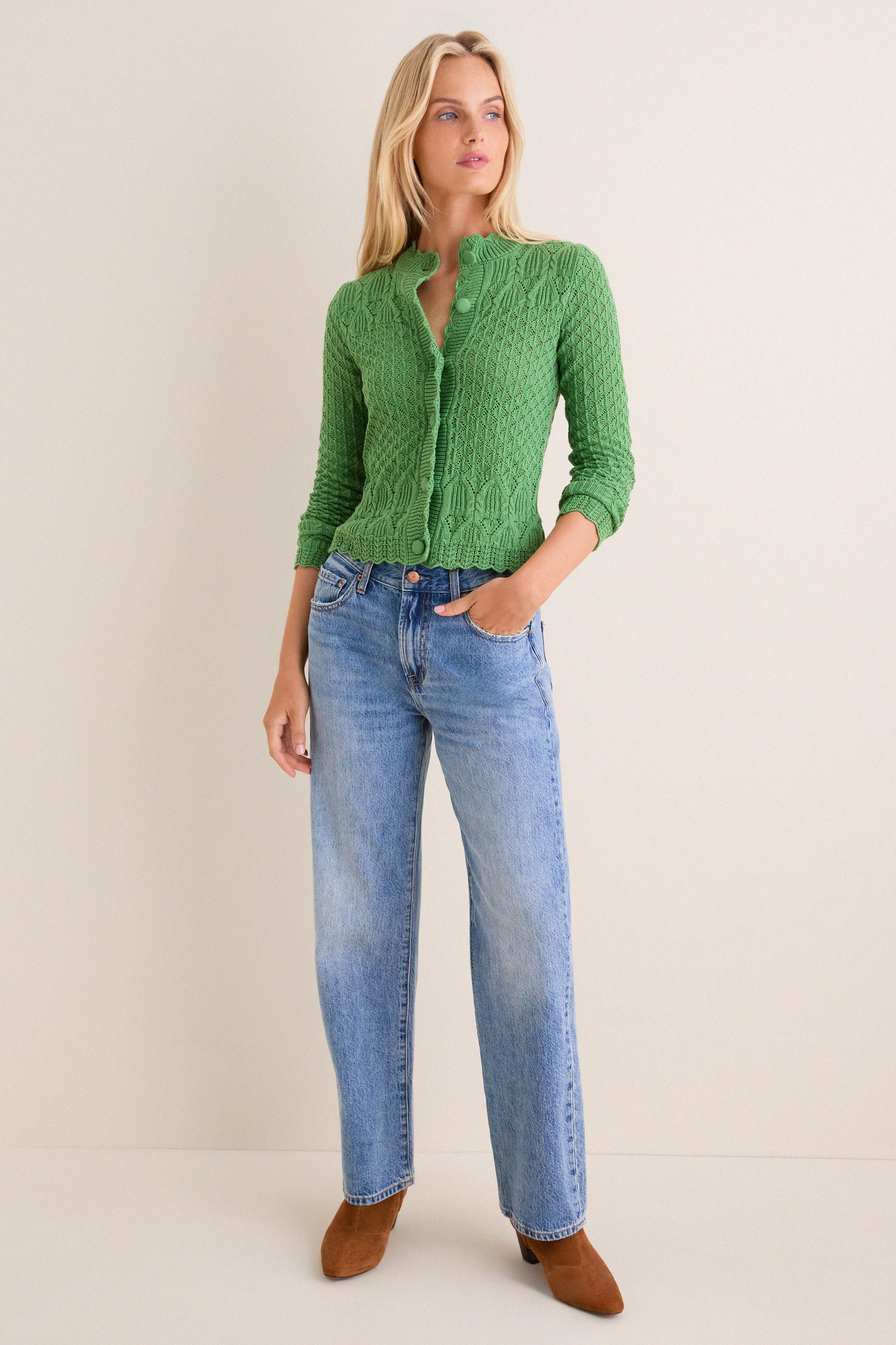 Fern Green Pointelle Capucine Cardigan