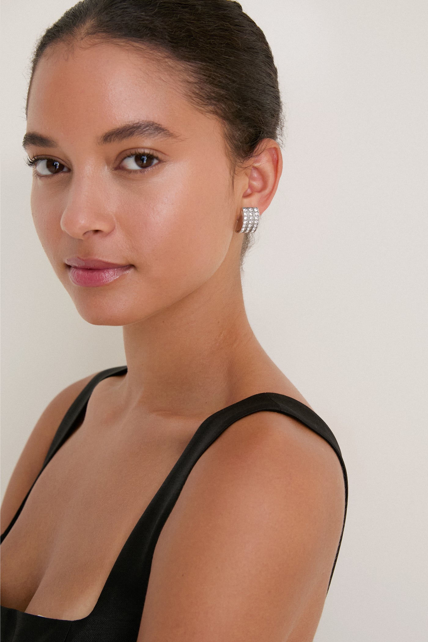 Silver Crystal Crescent Earrings